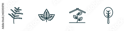 set of 4 linear icons from nature concept. outline icons included cypress leaf, straberry leaf, indoor, orbicular vector photo