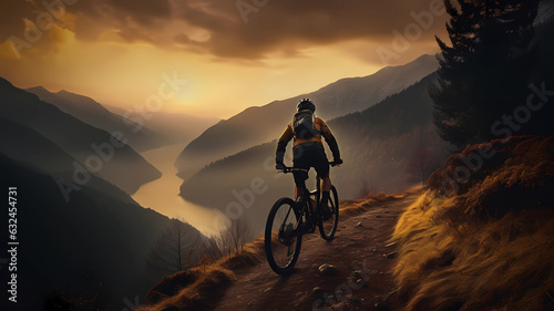 Mystical Mountain Biking: Photo-Realistic Path in Warm Hues