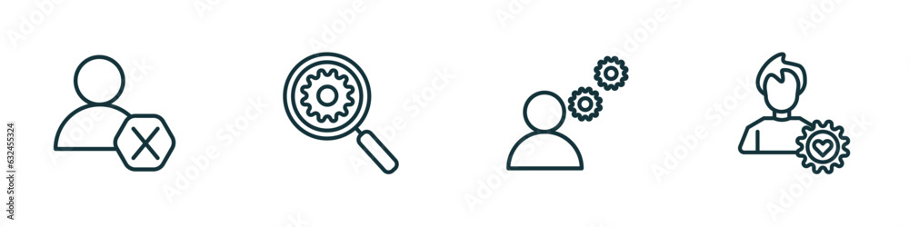 set of 4 linear icons from human resources concept. outline icons included remove user, due diligence, , emotional intelligence vector set of 4 linear icons from human resources concept. outline icons included remove user, due diligence, , emotional intelligence vector