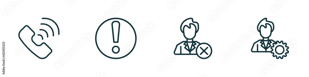 set of 4 linear icons from human resources concept. outline icons included call, urgent, fired, administrator vector set of 4 linear icons from human resources concept. outline icons included call, urgent, fired, administrator vector