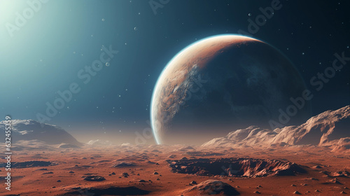 Mars and Moon Exploration. Illustration of future space missions exploring and colonizing Mars and the Moon. Generative ai