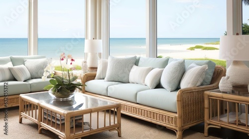 Modern Living Room Interior with Sea View © arthyeon