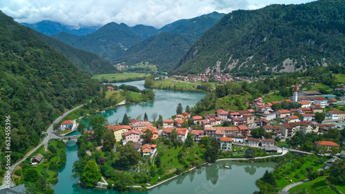 Photography Aerial view of Most na Soci (Most na Soči) a town in the Municipality of Tolmin in the Littoral region of Slovenia