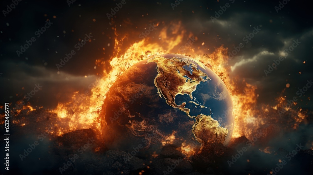 Global Warming Destroying our Planet, Burning and Exploding Earth, Global Catastrophe Concept. Generative Ai Global Warming Destroying our Planet, Burning and Exploding Earth, Global Catastrophe Concept. Generative Ai