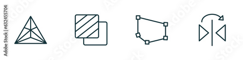 set of 4 linear icons from geometric figure concept. outline icons included triangle, foreground, polygon, mirror horizontally vector