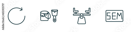 set of 4 linear icons from general concept. outline icons included clockwise, painting work, balancer, sem vector