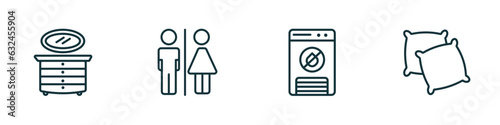 set of 4 linear icons from furniture & household concept. outline icons included lowboy, wc, dehumidifier, pillows vector