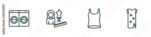set of 4 linear icons from fashion concept. outline icons included laundry zone, tailor, women sleeveless shirt, tunic vector
