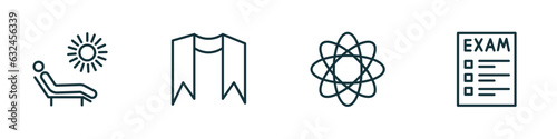 set of 4 linear icons from education concept. outline icons included leisure  sash  atom  exam vector