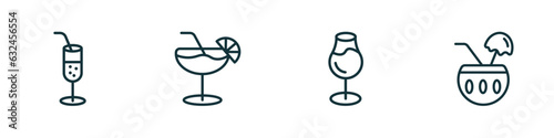 set of 4 linear icons from drinks concept. outline icons included ramos gin fizz, daiquiri, glass with wine, planter's punch vector