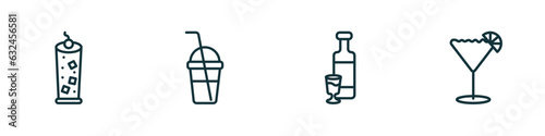 set of 4 linear icons from drinks concept. outline icons included tom collins, smoothie, alcohol, sidecar drink vector
