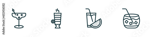 set of 4 linear icons from drinks concept. outline icons included last word drink, latte, watermelon juice, caipiroska vector