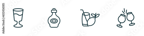 set of 4 linear icons from drinks concept. outline icons included mind eraser drink, armagnac, lemon juice, toast vector