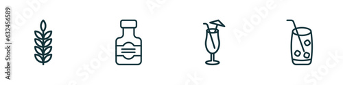 set of 4 linear icons from drinks concept. outline icons included grain, whiskey, sex on the beach, mojito vector