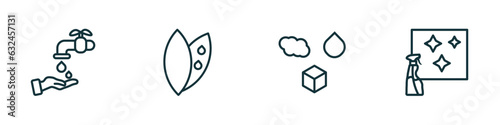 set of 4 linear icons from cleaning collection. concept. outline icons included hand wash, leaf cleanin, states of matter, glass cleaning vector