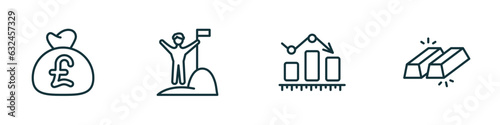 set of 4 linear icons from business concept. outline icons included pounds money bag, success man, business graph, ingot vector