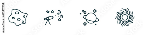 set of 4 linear icons from astronomy concept. outline icons included asteroid, astronomy, astrology, black hole vector