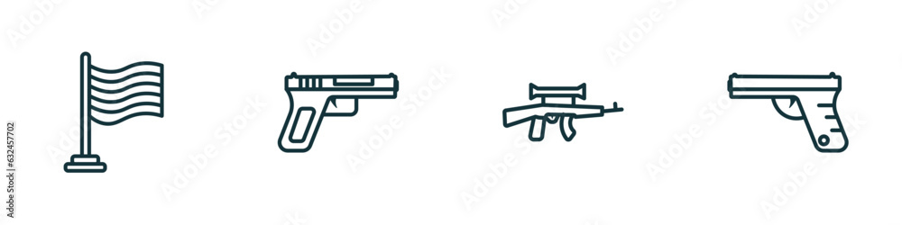 set of 4 linear icons from army and war concept. outline icons included patriot, , assault, pistol vector