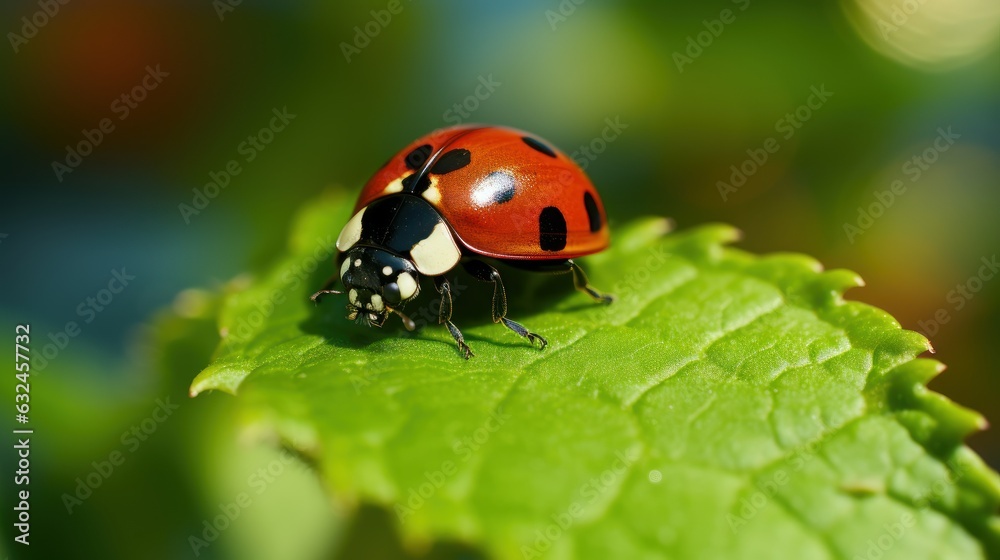 Macro Photo of Ladybug on Green Leaf Background. Generative Ai Macro Photo of Ladybug on Green Leaf Background. Generative Ai