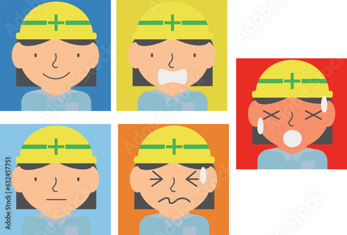 暑さ指数（WBGT）の工事現場の女性の色々な表情のイラストセット