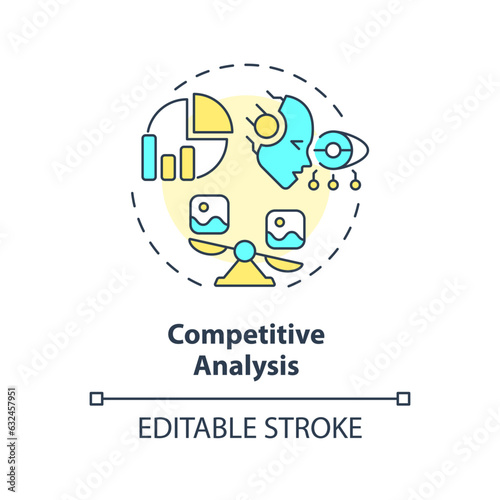 Editable competitive analysis icon concept, isolated vector, AI for SEO thin line illustration.