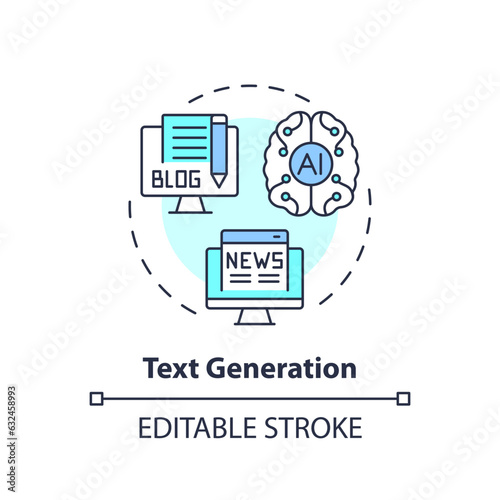 Editable text generation icon concept, isolated vector, AI for SEO thin line illustration.