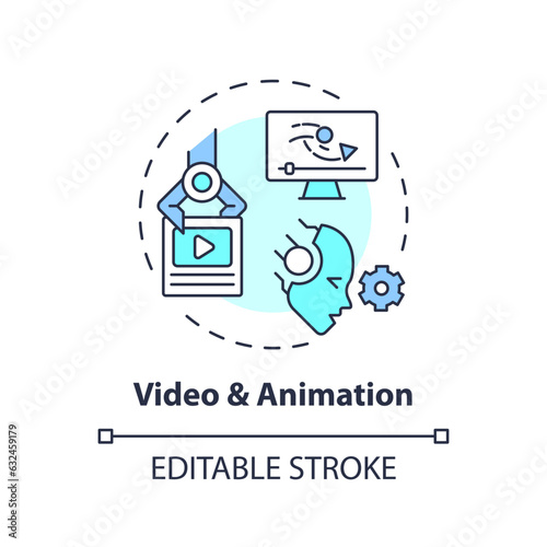 Editable video and animation icon concept, isolated vector, AI for SEO thin line illustration.
