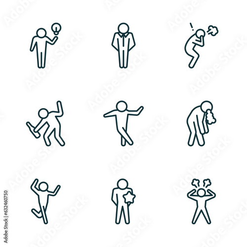 set of 9 linear icons from feelings concept. outline icons such as inspired human, cool human, pissed off human, silly better angry vector