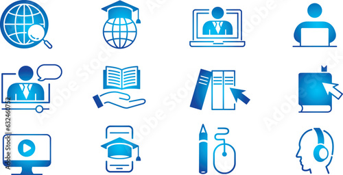 E-learning thin line icons set editable stroke vector illustration.