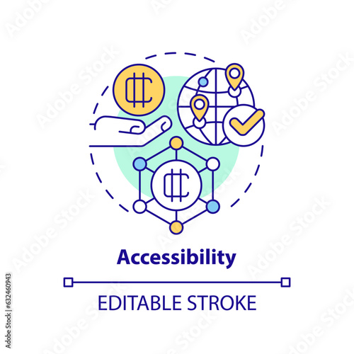 2D editable accessibility thin line icon concept, isolated vector, multicolor illustration representing digital currency.