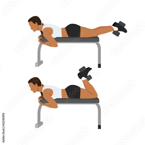 Woman doing Dumbbell Hamstring Curl on Bench exercise.