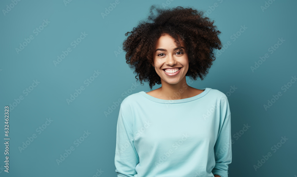 Portrait of a woman with looking at the camera with a smile. Generative AI.