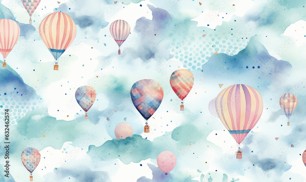 balloons watercolor background, texture, pattern, pastel colors