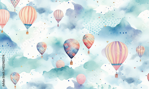 balloons watercolor background, texture, pattern, pastel colors