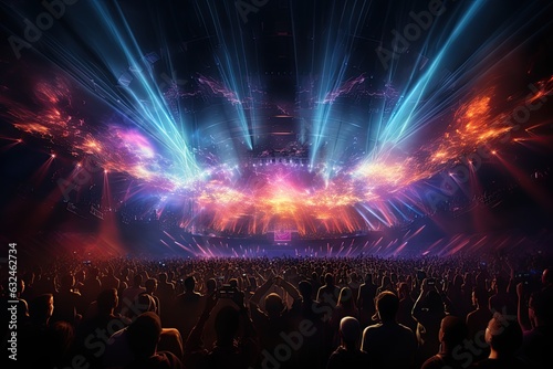 concert crowd summer music festival stage colorful lights. Generated with AI