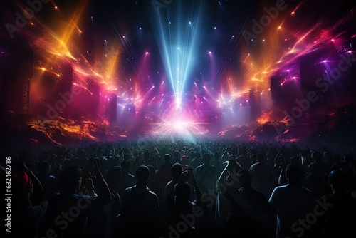 concert crowd summer music festival stage colorful lights. Generated with AI