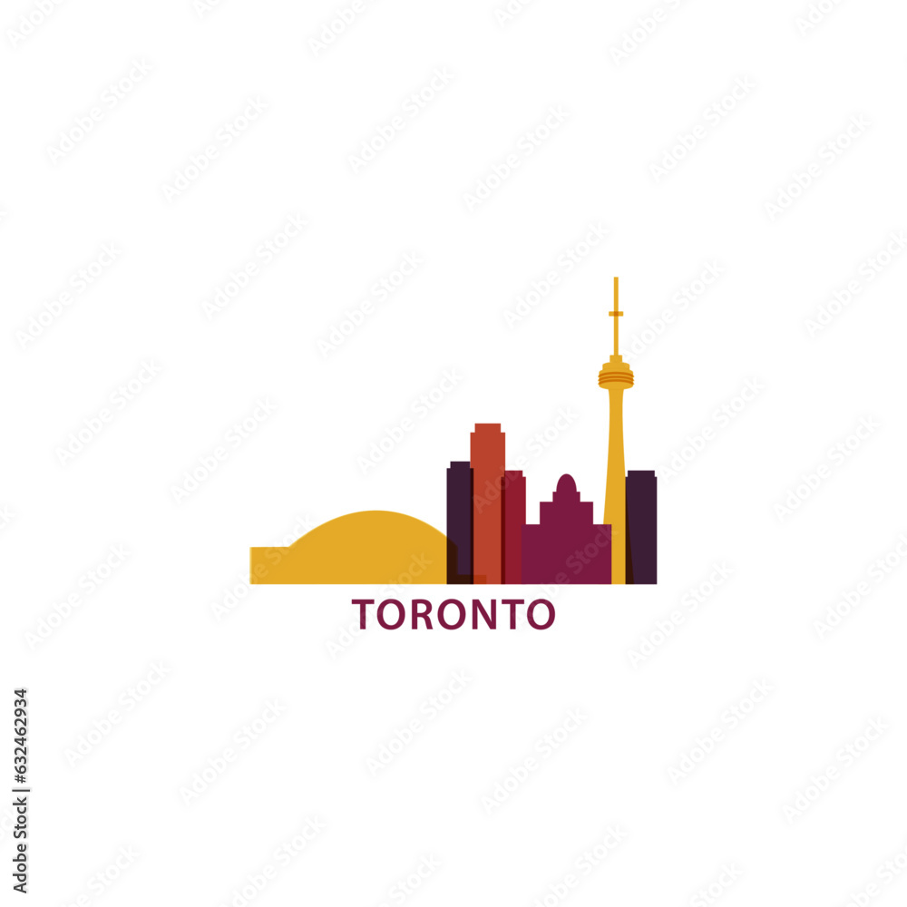 Canada Toronto cityscape skyline city panorama vector flat modern logo icon. Canadian Ontario province emblem idea with landmarks and building silhouettes