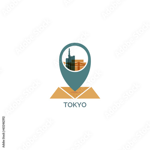 Photography Tokyo Japan city map pin point geolocation modern skyline shape pointer vector logo icon isolated illustration