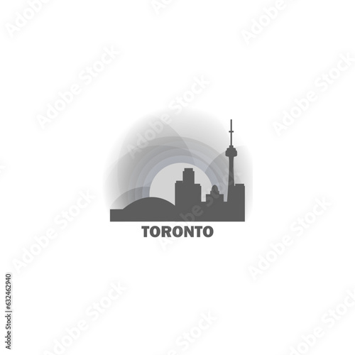 Canada Toronto cityscape skyline city panorama vector flat modern logo icon. Canadian Ontario province emblem idea with landmarks and building silhouettes at sunrise sunset