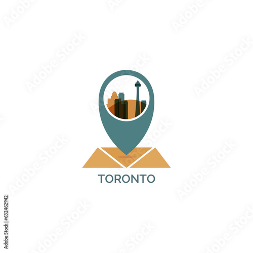 Canada Toronto map pin point geolocation modern skyline shape pointer vector logo icon isolated illustration. Canadian Ontario province pointer emblem with landmarks and building silhouettes