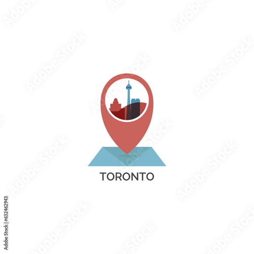 Canada Toronto map pin point geolocation modern skyline shape pointer vector logo icon isolated illustration. Canadian Ontario province pointer emblem with landmarks and building silhouettes