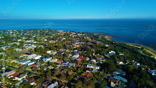 aerial view of a bright sunny day at the beach