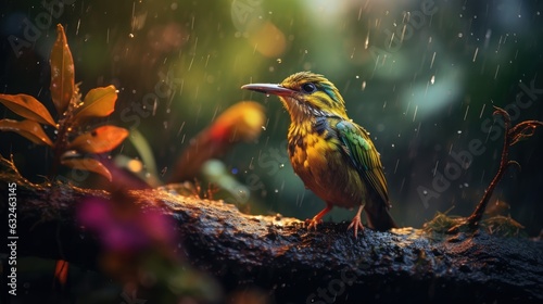 Epic Photography Shot of Bird on Rainy Day. Lively Rainy Season Concept. Generative Ai © CYBERUSS
