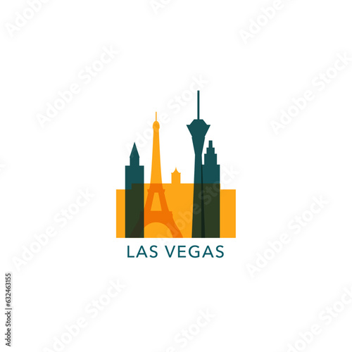USA United States Las Vegas cityscape skyline city panorama vector flat modern logo icon. US Nevada American state emblem idea with landmarks and building silhouette 