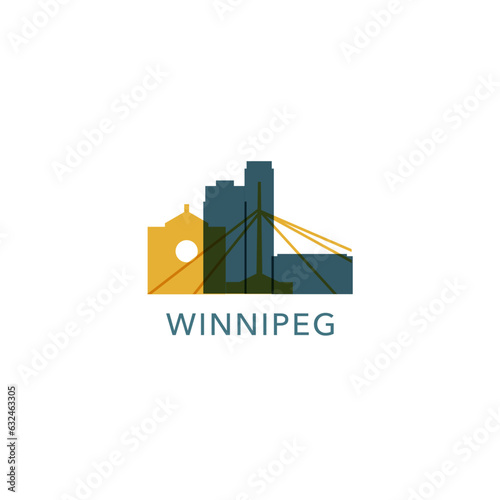 Canada Winnipeg cityscape skyline city panorama vector flat modern logo icon. Canadian Manitoba province emblem idea with landmarks and building silhouettes 