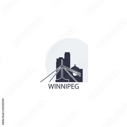Canada Winnipeg cityscape skyline city panorama vector flat modern logo icon. Canadian Manitoba province emblem idea with landmarks and building silhouettes  at sunrise sunset