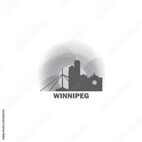 Canada Winnipeg cityscape skyline city panorama vector flat modern logo icon. Canadian Manitoba province emblem idea with landmarks and building silhouettes  at sunrise sunset