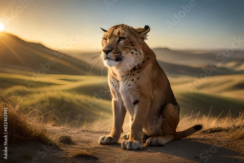 lion cub in the savannah generated by AI technology © soman