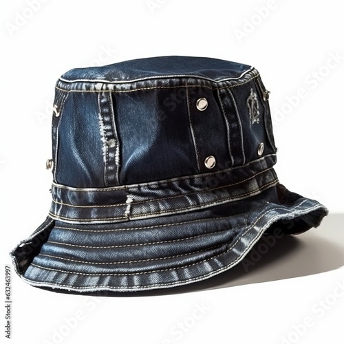 Bucket hat denim blue color isolated on white background