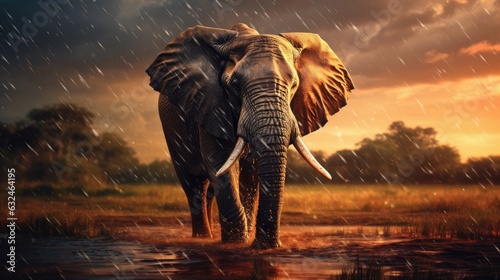 Epic Photography Shot of Elephant on Rainy Day. Lively Rainy Season Concept. Generative Ai © CYBERUSS